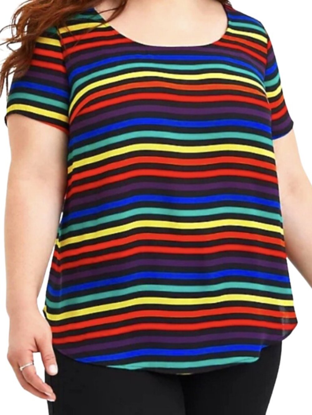 Torrid Black and Rainbow Striped Short Sleeve Top Size 2X